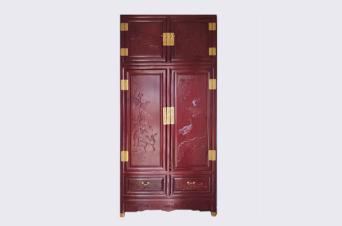 周口高端中式家居装修深红色纯实木衣柜